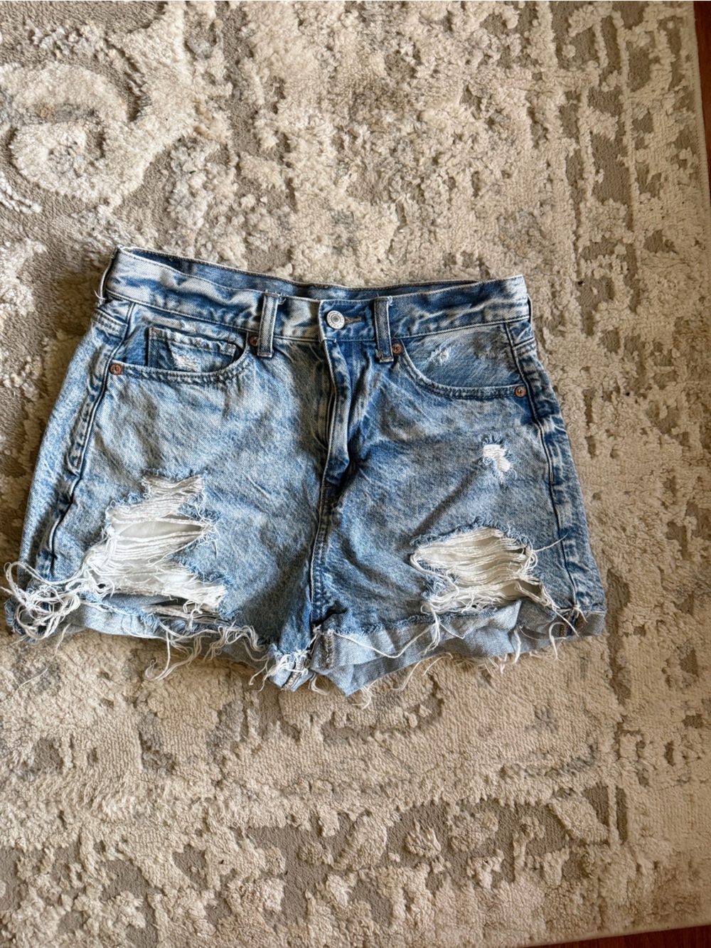 American Eagle Outfitters Light Blue Distressed Denim Shorts